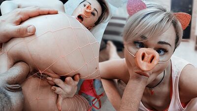 Свинка Сосет с Заглотом и Занимается Сексом в Позе Наездницы - Кончил в Рот