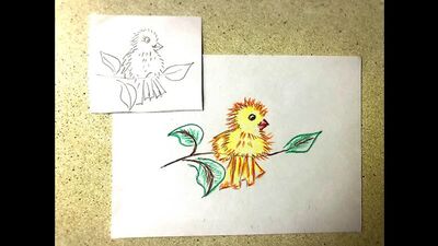 Рисунок птичка на ветке карандашами