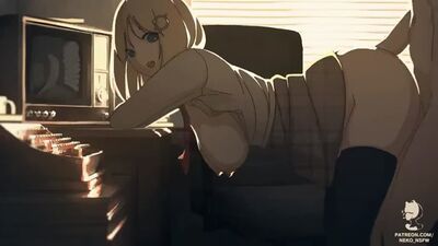 Amelia Watson - gif; animation; doggystyle; big butt; big boobs; stockings; 3D sex porno hentai; [Hololive | Virtual YouTuber]