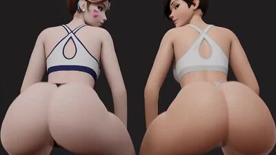 (Sound)D.Va&Tracer female solo twerking [Overwatch;Porn;Hentai;Female only;R34;Sex;Blender;порно;секс;хентай]