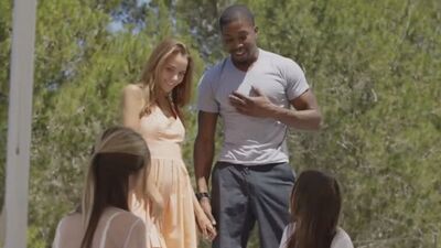 Три стройные фитоняшки, хорошенько забавляються с палкой шоколадного)