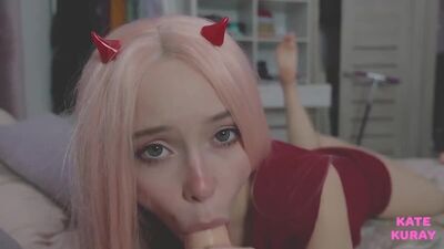 Kate Kuray - Zero Two sex porno hentai cosplay; handjob; masturbation; oral sex; blowjob; stockings; [Darling in The FranXX]