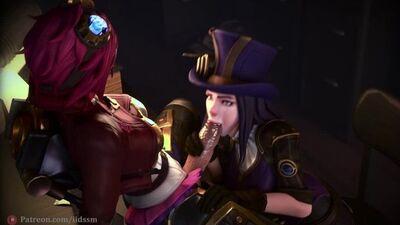 (Sound) Vi & Caitlyn Kiramman futanari on female blowjob [League of Legends, LoL;Porn;Hentai;Dickgirl;R34;Sex;Blender;фута]