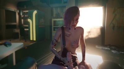 Judy Alvarez - handjob; masturbation; small tits; big dick; big cock; 3D sex porno hentai; [Cyberpunk 2077]