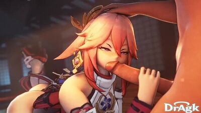Yae - NSFW; handjob; masturbation; oral sex; minet; blowjob; facefuck; 3D sex porno hentai; (by @Dragk_) [Genshin Impact]