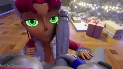 Futanari futa Christmas DC Pixel-Perry Raven Starfire Teen_Titans animated blender sound