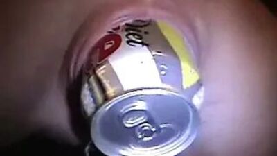Pierced MILF with huge ring on her clit hood and bottle in