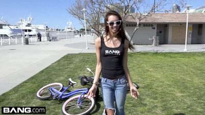 Charity Crawford gets her petite pussy stretched outdoors