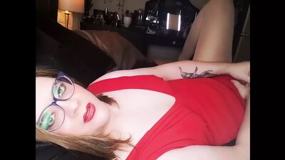 Princess Bunnie strokes & cums in her pretty red dress