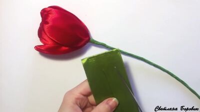 Букет Тюльпаны из атласных лент своими руками. DIY Tulips bouquet of satin ribbons with their hands