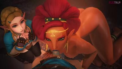Zelda x Link x Urbosa - group sex; oral sex; minet; blowjob; facefuck; 3D sex porno hentai; (by FUGTRUP) [The Legend of Zelda]